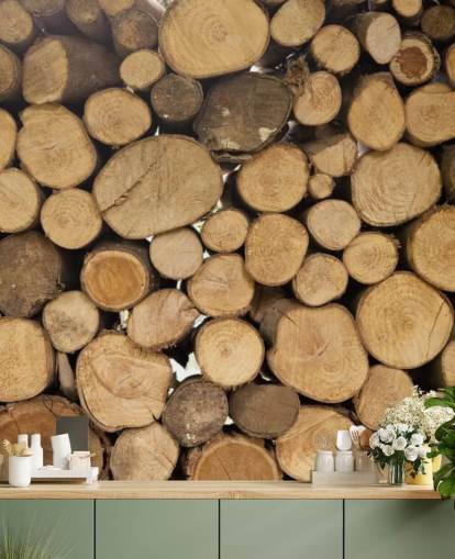 Stapels hout behang muurschildering