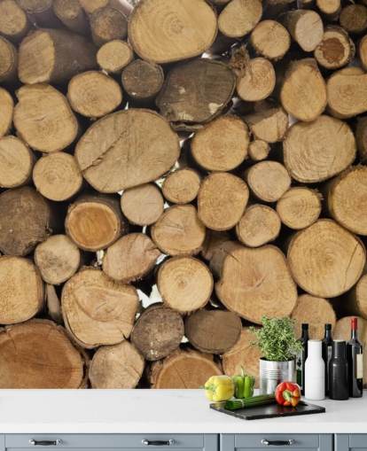 Stapels hout behang muurschildering