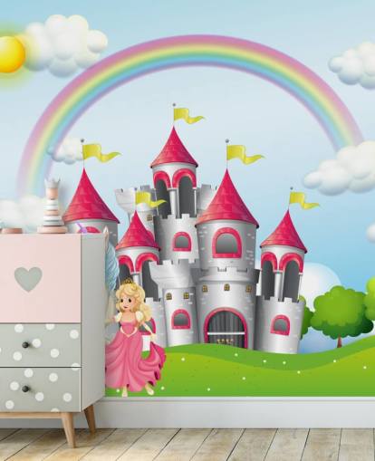 papel de parede unicórnio, princesa e castelo