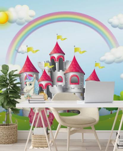 unicorn, princess and castle wallpaper