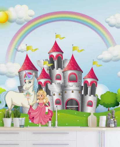 unicorn, princess and castle wallpaper