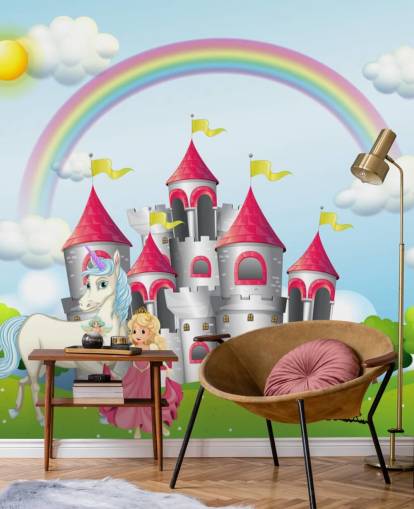 unicorn, princess and castle wallpaper