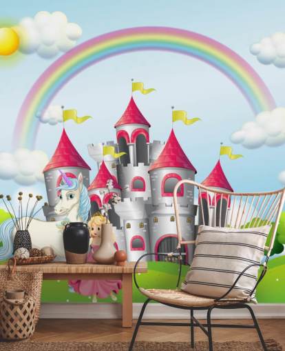 papel de parede unicórnio, princesa e castelo papel de parede unicórnio, princesa e castelo