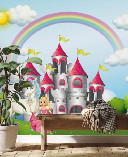 Papel pintado de unicornio, princesa y castillo Papel pintado de unicornio, princesa y castillo