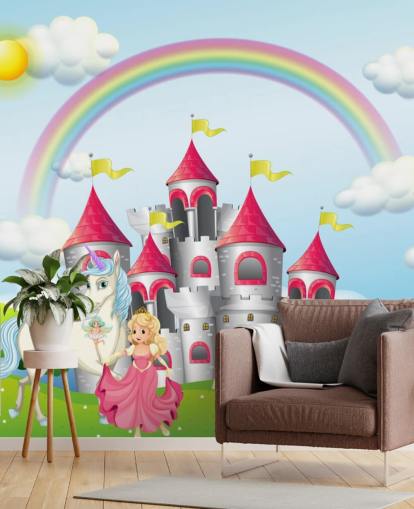 unicorn, princess and castle wallpaper