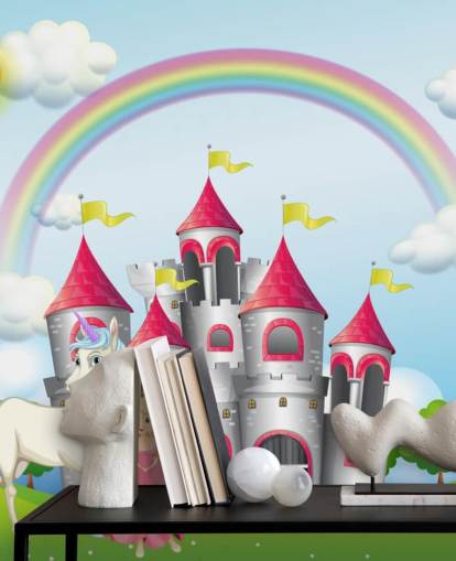 unicorn, princess and castle wallpaper