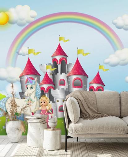 unicorn, princess and castle wallpaper