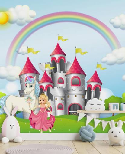 unicorn, princess and castle wallpaper