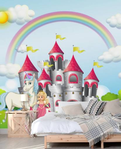 papel de parede unicórnio, princesa e castelo papel de parede unicórnio, princesa e castelo