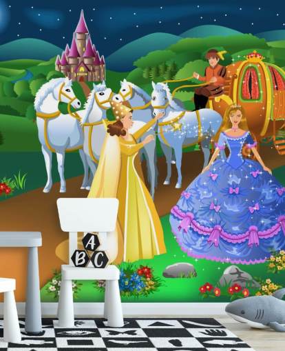 princess, fairy godmother and horse and carriage cartoon wallpaper