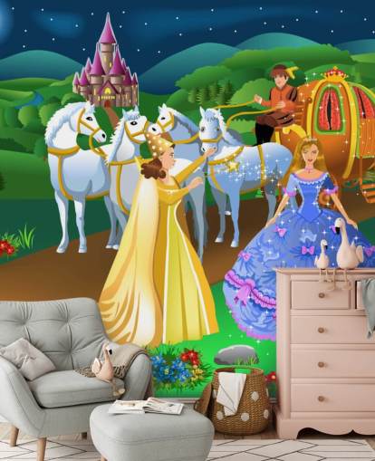 Prinzessin, Fee Patin und Pferd und Kutsche cartoon Wallpaper
