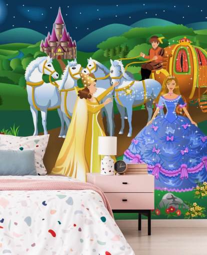 Prinzessin, Fee Patin und Pferd und Kutsche cartoon Wallpaper