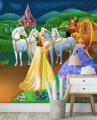 prinsessa, fe gudmor och häst och vagn tecknad tapet