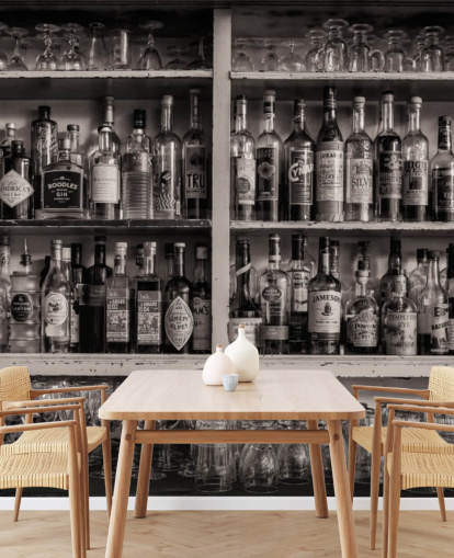 botellas en blanco y negro en el estante detrás de un fondo de pantalla de bar botellas en blanco y negro en el estante detrás de un fondo de pantalla de bar