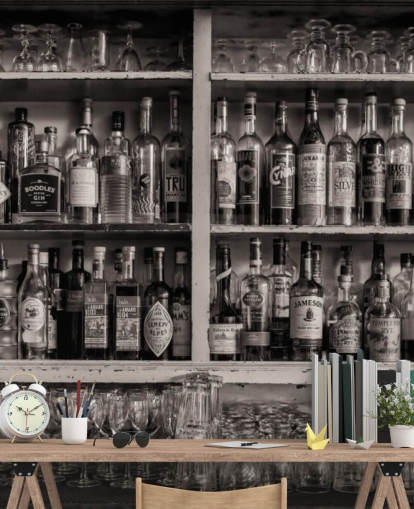 black and white bottles on shelf behind a bar wallpaper black and white bottles on shelf behind a bar wallpaper