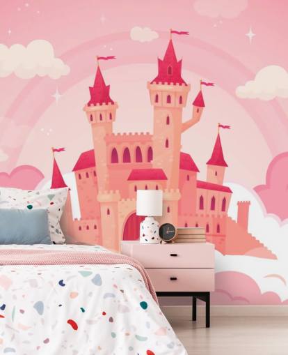 pink cartoon palace in pink clouds wallpaper pink cartoon palace in pink clouds wallpaper