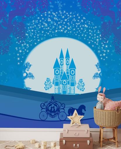 papel de parede de palácio azul e carruagem de abóbora cinderela