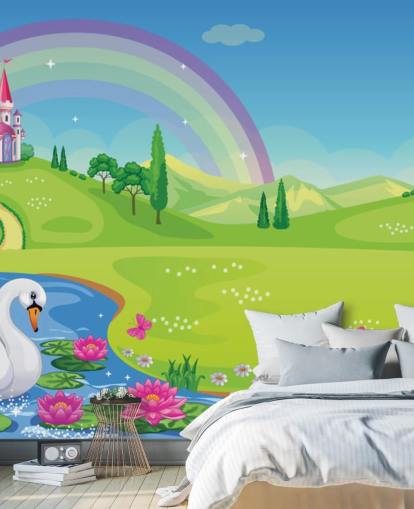 princess palace, swan and rainbow wallpaper