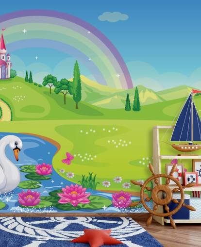 princess palace, swan and rainbow wallpaper