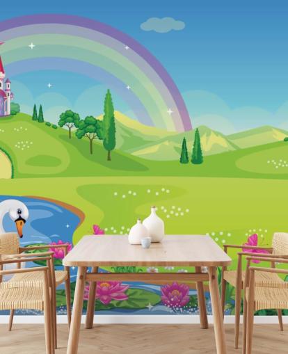 prinsespaleis, zwaan en regenboog behang