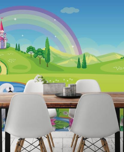princess palace, swan and rainbow wallpaper