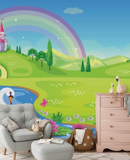 princess palace, swan and rainbow wallpaper princess palace, swan and rainbow wallpaper