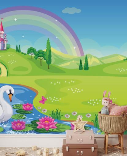 prinsesse palads, svane og regnbue tapet prinsesse palads, svane og regnbue tapet