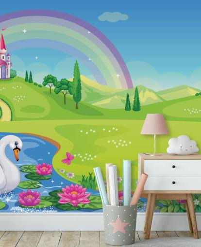 prinsespaleis, zwaan en regenboog behang prinsespaleis, zwaan en regenboog behang