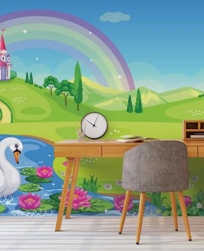 princess palace, swan and rainbow wallpaper