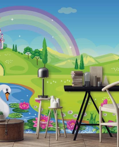 princess palace, swan and rainbow wallpaper princess palace, swan and rainbow wallpaper