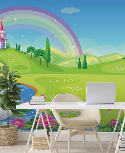 prinsespaleis, zwaan en regenboog behang prinsespaleis, zwaan en regenboog behang