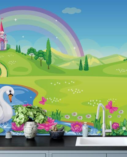 princess palace, swan and rainbow wallpaper