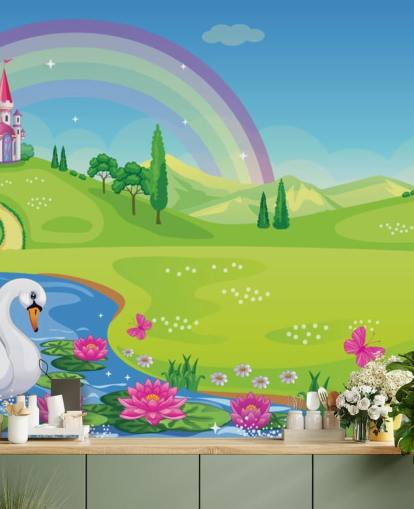 papel pintado princesa palacio, cisne y arco iris papel pintado princesa palacio, cisne y arco iris