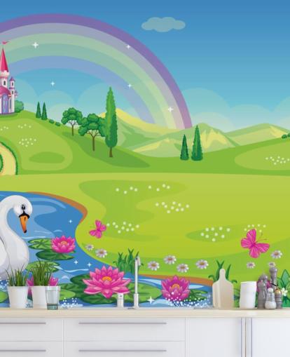 prinsesse palads, svane og regnbue tapet