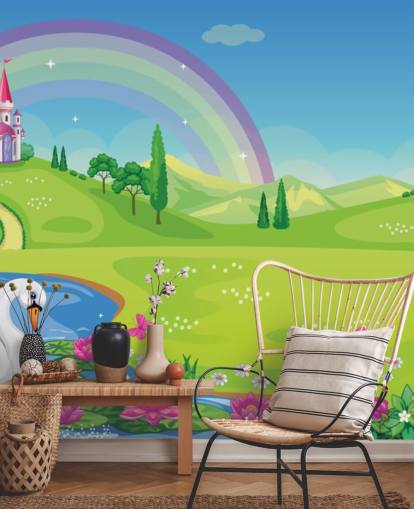 princess palace, swan and rainbow wallpaper