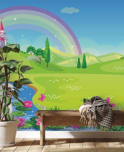 princess palace, swan and rainbow wallpaper