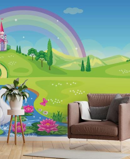 princess palace, swan and rainbow wallpaper