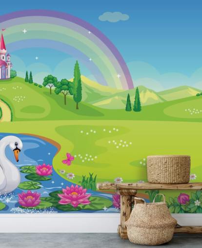 princess palace, swan and rainbow wallpaper