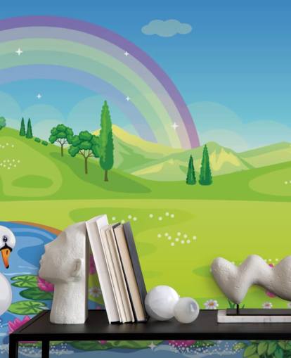 princess palace, swan and rainbow wallpaper