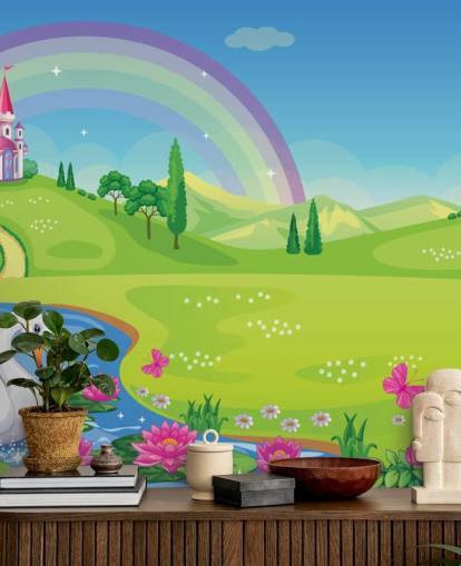 princess palace, swan and rainbow wallpaper