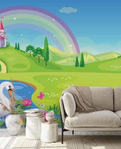 princess palace, swan and rainbow wallpaper princess palace, swan and rainbow wallpaper