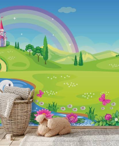 princess palace, swan and rainbow wallpaper