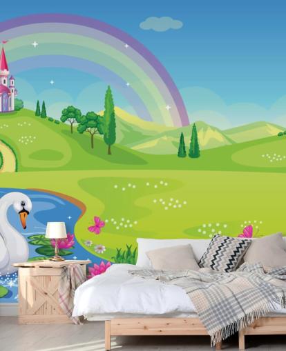 princess palace, swan and rainbow wallpaper