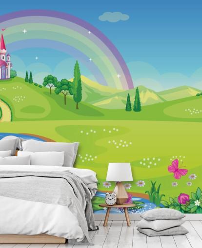 princess palace, swan and rainbow wallpaper
