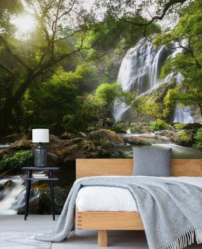 carta da parati fotografica cascata di montagna e flusso