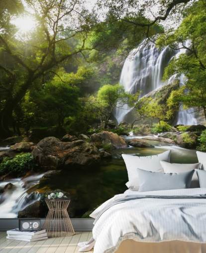 carta da parati fotografica cascata di montagna e flusso