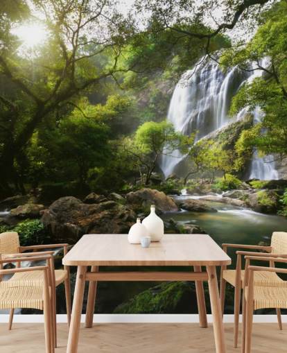 carta da parati fotografica cascata di montagna e flusso