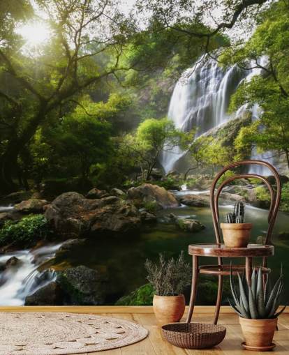 Berg Wasserfall und Stream Fototapete