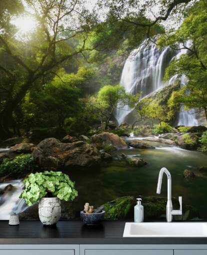 carta da parati fotografica cascata di montagna e flusso