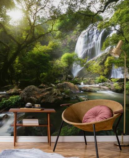 fondo de pantalla de cascada de montaña y arroyo